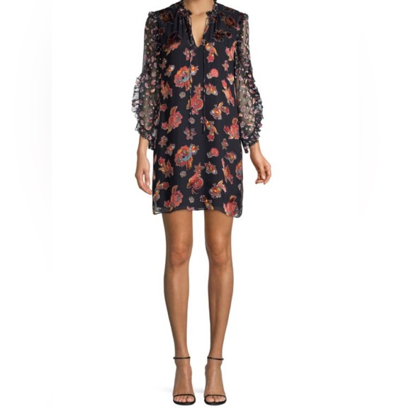 Alice + Olivia Dresses & Skirts - Alice + Olivia Julius Floral Flower Ruffle Dress Silk Black Multicolor Pattern